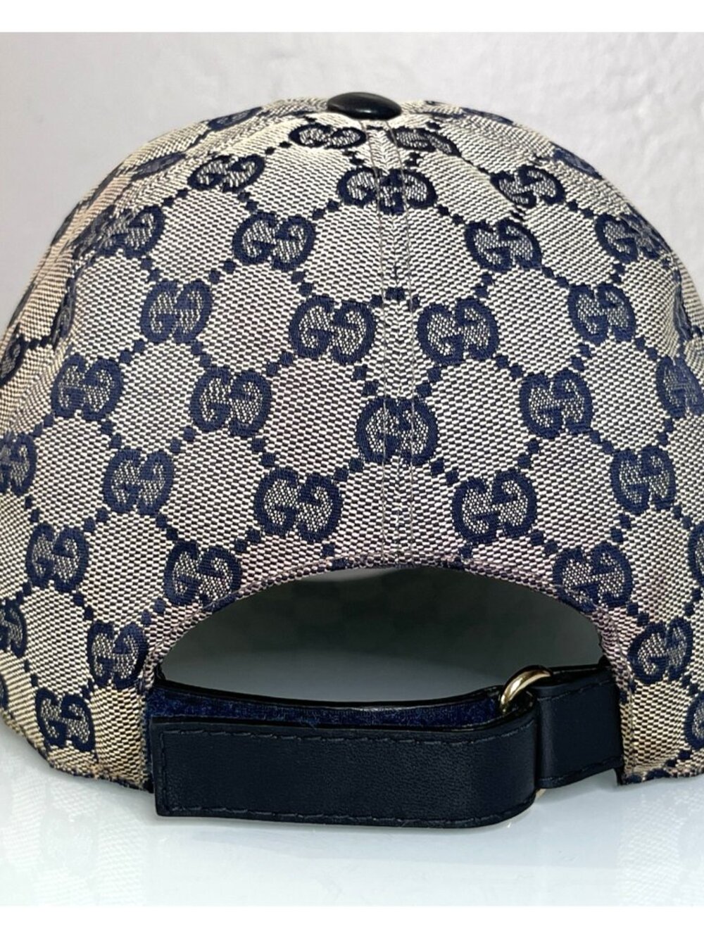 Gucci Navy Size S 57 GG Logo Monogram Canvas Web Baseball Cap Hat Runway - Picture 9 of 9